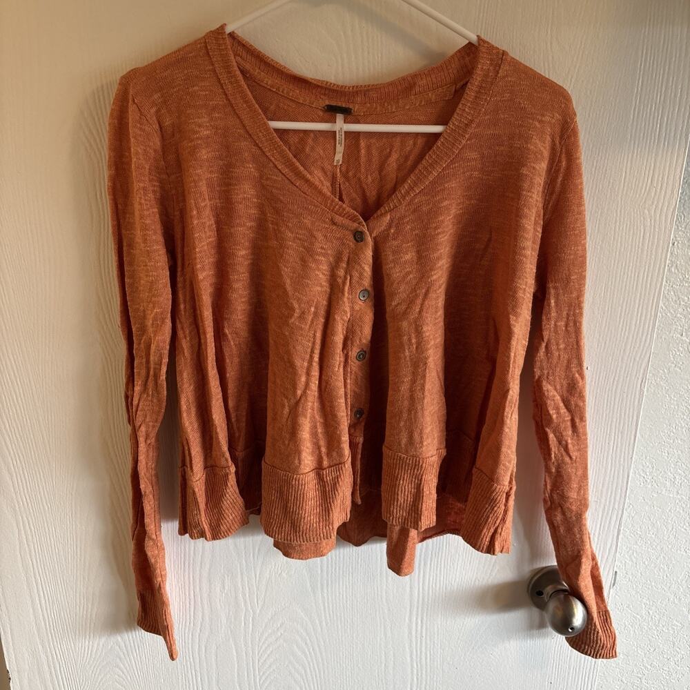 Free People Women's Linen Cotton Lightweight Oversized Orange Cardigan - Size XS